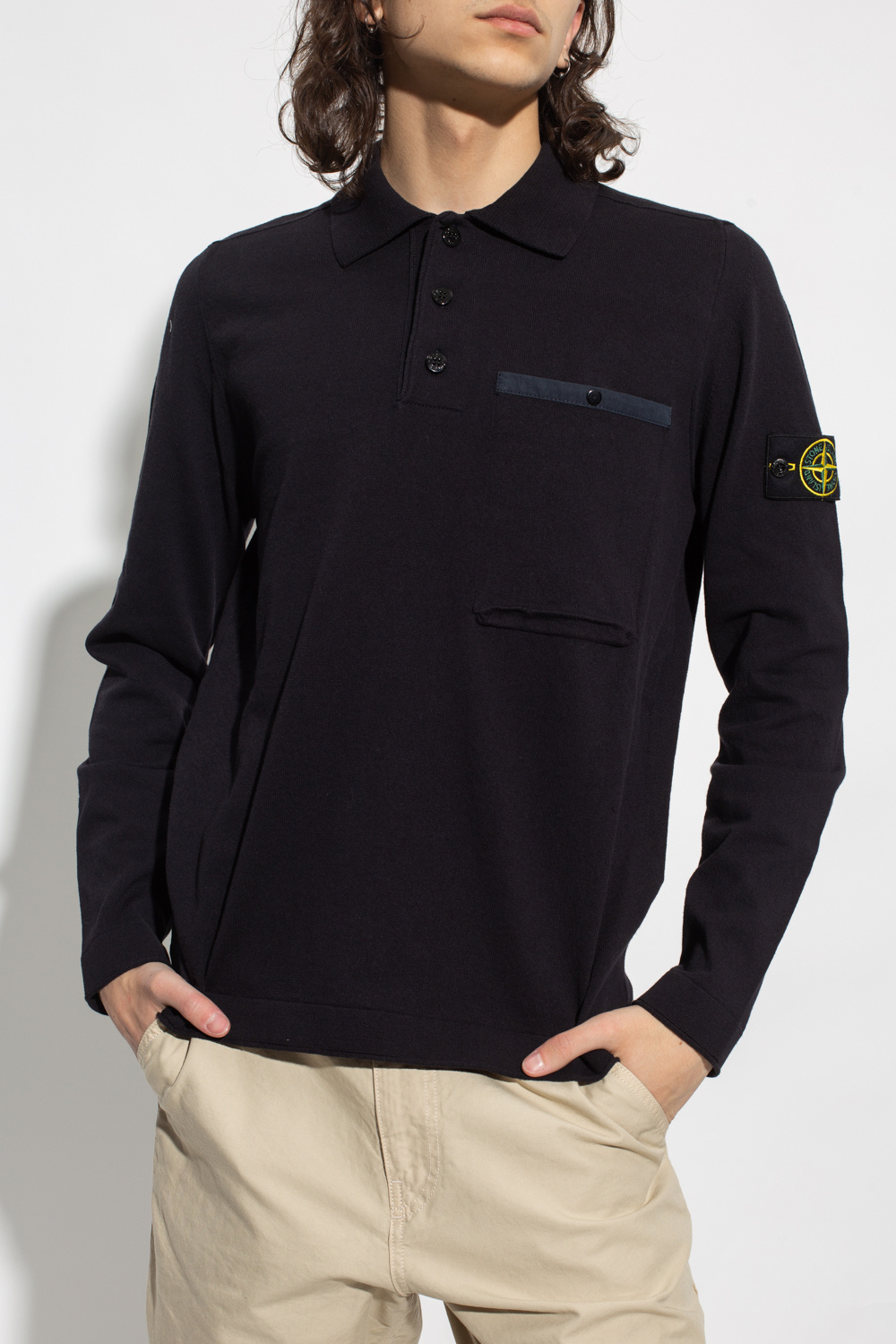 Long sleeve polo shirt stone island best sale